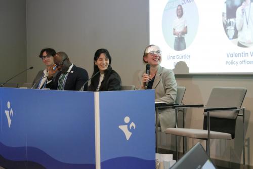 Lina Gürtler, Mitglied des DBfK-Bundesvorstands, in einer Session der Studierendenvereinigung ENSA. Sie disktutierte über das Engagement der jungen Pflegenden. 