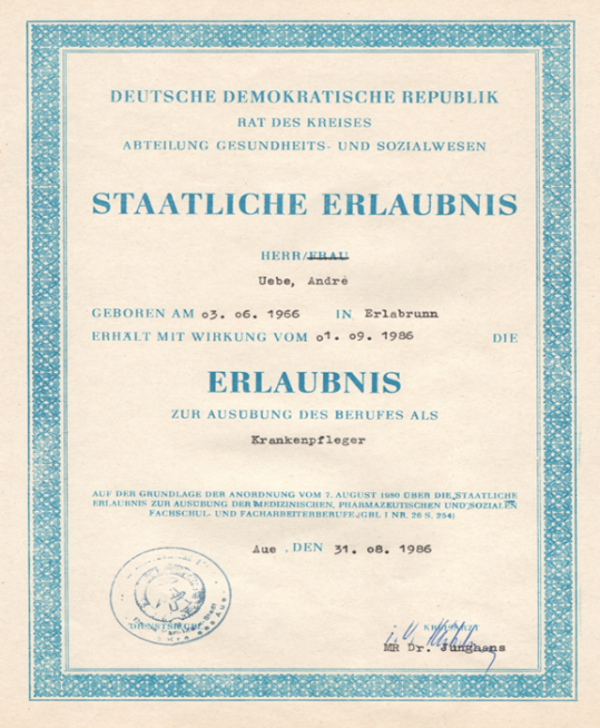 DDR-Berufsurkunde aus dem Jahr 1986